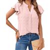 BUNSLOOM Camicetta da donna con scollo a V e maniche a balze, motivo a pois svizzeri, estiva, Colore: rosa., S