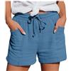 Generico Pantaloncini Lino Donna, Estivi Bermuda Larghi con Coulisse Elastica e Tasche Pratiche, Shorts Leggeri Eleganti in Cotone per Mare, Spiaggia e Casa, vestibilità Comoda, Taglie S-5XL