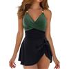 Generico Costumi Mare Donna Costume Intero Bicolore Modellante Effetto Ventre Piatto con Gonnellino E Coppe Push Up per Mare Piscina Vacanze Estive Elegante Raffinato Taglie S-XXL (Green, XL)