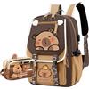 Dujuanus zaino capibara per scuola, Kawaii Borsa da Scuola per Bambini con Astuccio Capibara, Grande Capacità Impermeabile Carino Zaino Capibara (H)