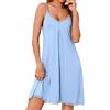 Uniexcosm Camicia da Notte Donna Pizzo Senza Maniche Pigiama Sexy Abito da Notte Scollo a V Indumenti da Notte Sexy Sottoveste Azzurro M