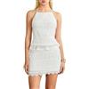Fexofao Set di due pezzi gonna da donna abiti estivi da spiaggia Y2k pizzo velato rete increspata halter top smock minigonna, bianco, L