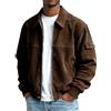 Generic Felpe in velluto a coste da uomo con zip intera giacca in pile camicie da uomo colletto alla coreana giacche calde invernali leggere a maniche lunghe pullover texture strisce felpa cappotti, Marrone