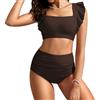 Kate Kasin Bikini da donna a vita alta, con volant, controllo della pancia, copertura completa, costume da bagno sfacciato in due pezzi