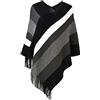 Ferand - Pullover Poncho Maglione da Donna con Frangia - Lavorato a Maglia, Mantella, Righe Grandi, Coprispalle Elegante