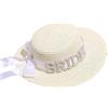 Pmnzdy Bride, cappello da sole Wedding Beach con protezione UV largo, pieghevole, da sposa, con fiocco, per vacanze, spiaggia, in iuta, cappello da sole, cappello da tesa da sposa, cappello da sposa