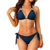 Rayson Bikini Donna Due Pezzi Elegante Costume da Bagno Halter Mare a V con Fibbie Metallici Dorati Set Bikini Top e Slip con Fiocco Lacci Laterali(Blu, XL)