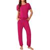 Ekouaer Pigiama da Donna a Maniche Corte e Pantaloni Lunghi con Stampa Carina 2 Pezzi con Tasche, Rosa Shocking, S