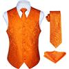 Enlision Gilet Uomo arancia Elegante Nozze Paisley Panciotto Jacquard Gilet da Abito Cravatta e Fazzoletto Set per Festa Sposa M