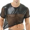 QiaTi Camicia a rete da uomo trasparente a maniche corte, 2 # nero., L