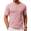 COOFANDY Maglietta in maglia da uomo a maniche corte, estiva, girocollo, casual, basica, comoda, Rosa, XL