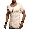 Leif Nelson - Maglietta estiva da uomo, scollo a girocollo, Slim Fit, in cotone, maglietta da uomo, girocollo, felpa con cappuccio a maniche corte LN8209 beige. XL
