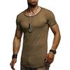 Leif Nelson - Maglietta estiva da uomo, scollo a girocollo, Slim Fit, in cotone, maglietta da uomo, girocollo, felpa con cappuccio a maniche corte LN8209 cachi M