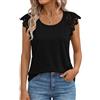 Cicy Bell Camicia da Donna con Maniche in Pizzo, Blusa Elegante con Girocollo, T-Shirt, Top a Tunica., Nero , XXL