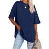 Ebifin T-shirt da donna oversize, girocollo, a maniche corte, top casual, basic, estivo, a vestibilità rilassata, blusa., Blu scuro, M