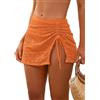 SHEKINI Costume da bagno da donna con slip interno, bikini corto, gonna con spacco laterale e coulisse, a vita alta, costume da bagno, costume da bagno in pizzo, gonna da spiaggia, Colore: arancione