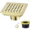 Nicmondo Scarico quadrato per doccia da 10,2 cm, centro di scarico a pavimento con copertura griglia rimovibile, acciaio inossidabile 304, 11 cm x 11 cm, PVD oro spazzolato
