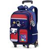 Amythe Zaino Trolley per Ragazzi 6-10 Anni, Zaino Bambino Scuola Elementare 20L con Carrello Rimovibile 6 Ruote, 20L Zaini Elementari con Rotelle per Bambini, Blu