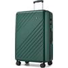 KONO Valigia rigida con ruote girevoli, bagaglio da stiva leggero, valigia grande per viaggi e affari, 76,5x50,5x29 cm, Verde