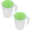 LAPYAPPE Brocca in Plastica 1l Slim con Coperchio, 2 Pezzi | Colore Verde Chiaro, Manico e Beccuccio, Apertura Ampia, per Cocktail e Birra in Tavola
