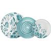 Tognana Madison Coralie Teal Servizio Tavola 18 Pezzi in Porcellana per 6 Persone, Decorazioni Floreali Assortite, Piatti Piani 27 cm, Fondi 20 cm e Dessert 19 cm, Lavastoviglie e Microonde