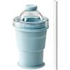 Generico Vassoio per ghiaccio sferico - Riutilizzabile pieghevole da 325 ml con cannuccia e coperchio, stampo rotondo per palline di ghiaccio, silicone blu pieghevole, materiale polimerico senza BPA