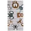 Riad Arredo Tappeto Bambini Arredo Gioco in Cotone Ciniglia Morbido con Retro Antiscivolo Rettangolare Rotondo Made in Italy (80x150 cm, Animali Grigio)