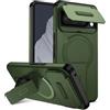 xinyunew custodia per Google Pixel 8 Pro con ring stand magnetico, cover militare antiurto con protezione fotocamera scorrevole compatible with MagSafe ricarica wireless verde