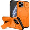 xinyunew custodia per iPhone 13 Pro Max con ring stand magnetico, cover militare antiurto con protezione fotocamera scorrevole compatible with MagSafe ricarica wireless Arancione