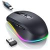 seenda Mouse wireless con jiggler, mouse wireless ricaricabile 2.4G con illuminazione, mouse wireless silenzioso per PC, laptop, computer, Windows - 2000 DPI - nero