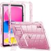 INFILAND Bambini Custodia per iPad (A16) 11a/10a Generazione (2025/2022),Protettiva Antiurto Resistente Con Supporto,Trasparente Glitterato Carino Per Ragazze E Donne (Rosso rosato)