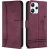 Bravoday Cover per Xiaomi Redmi 12 4G / Redmi 12 5G / Redmi Note 12R, Flip Custodia in Pelle PU con Slot per Schede, Portafoglio Custodia per Redmi 12 4G / Redmi 12 5G / Redmi Note 12R, Vino Rosso