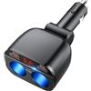 OOWOLF 80W Caricatore Auto USB C, Caricabatteria Accendisigari Ricarica Rapida con 2 Prese,Voltmetro LED, Angolo regolabile per Cellulare GPS Dash Cam