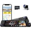 Inefala Dashcam Specchietto 4 Canali 9,66'' Touchscreen con Scheda 64GB | WiFi APP, G-Sensor, SD 64G, Registrazione Loop, Visione Notturna, Grandangolo da 150/120°