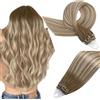 Easyouth Extension Micro Ring Capelli Veri Ombre Biaondo Microring Extensions Capelli Veri Marrone Ombre Biondo Chiaro Extension Micro Ring Remy Lunghi #3/8/22 50cm 50g 50s