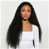 WENYAN Deep Wave Half Wig Human Hair Glueless Wig Human Hair Upgrade 3 in 1 Half Wigs With Drawstring Seamless Clip Ins Flip Over 180% Density No Glue No Lace Black Color 22 Inch