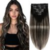 Doupor Extension Capelli Veri Clip 8pcs 45cm Nero Extension Clip Capelli Veri Lisci Estensioni Dei Capelli Umani Reali 1BT1BPGREY