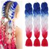 Shangxiu Extension Per Treccine Africane 3pc Jumbo Treccia Extension Capelli Fibra Sintetica Treccia Di Scatola Crochet Twist Braiding Hair (24zoll(3per Pack),blu/bianco/rosso)