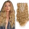WuvuSnm Extension con clip in capelli veri, ondulati, invisibili, #27, biondo miele, 120 g, 7 pezzi per confezione, da donna, 40,6 cm