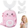 RNPKZ Spazzolino elettrico per bambini, a forma di U, automatico, con 2 testine in silicone, spazzolino da denti a 360°, ricaricabile, per ragazzi e bambine dai 2 ai 12 anni (rosa)