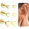 BodyBonita Orecchini Donna Argento 925 Set Piercing Orecchio per Lobo a Bottone Perno Piatto Placcato Oro 14k Cuore Piccoli con Brillanti Punto Luce Anallergici Ipoallergenici Earrings for Women