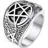 FaithHeart Satana Pentagramma Anello Uomo Pentacolo Invertito Anello Satanico in Rilievo Anello Argento Oro Gotico Hiphop Punk Misura IT 14-27 Regalo Compleanno Coppie