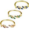 GOMAKERER 3 pezzi in 3 colori aperti per donne da 17,5 mm con foglie di ramo, anelli impilabili regolabili, anello decorativo impilabile con zirconi scintillanti per feste di nozze