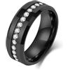 Epinki Anello Fede Uomo in Tungsteno 8mm, Zirconi Rotondi Bianchi Nero Gioielli Anelli Fidanzamento Matrimonio Misura 20