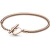 PANDORA Bracciale Moments in maglia snake placcato in oro rosa 14 carati con barra a T, 16