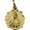 Minoplata Medaglia Scapolare Vergine del Carmen e Sacro Cuore di Gesù, Argento Sterling 925 Placcato in oro, Doppio Lato con Cerchio Intagliato, 22 mm