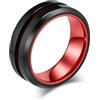 Epinki Anello di Fidanzamento in Acciaio Inossidabile Lega per Uomo 8mm, Due Toni con Scanalatura Rosso Nero Anello per Matrimonio Taglia 20