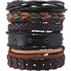 GAUEIOUR Set di 6 braccialetti in pelle, stile punk retrò, per uomini e donne, braccialetto regolabile alla moda in pelle intrecciata, regalo per familiari, amici e colleghi, 0, Pelle, Nessuna pietra