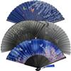 RuneRhea Set di 4 Ventaglio Pieghevole, Ventaglio Stile Cinese Pieghevoles, Ventilatore Pieghevole Portatile in bambù per Donna, per Feste Estive o Matrimoni, Decorazioni, Balli (Nero+Blu)
