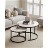 Amveya Tavolo Salvaspazio Soggiorno, Tavolino da Salotto Moderno Bianco, Tavolino Salotto Rotondo Bianco con effetto marmo 2 pezzi, Coffee Table